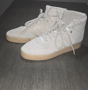 adidas White and Tan High-Top Sneakers